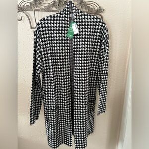 NWT Houndstooth Knit Long Open Front Cardigan